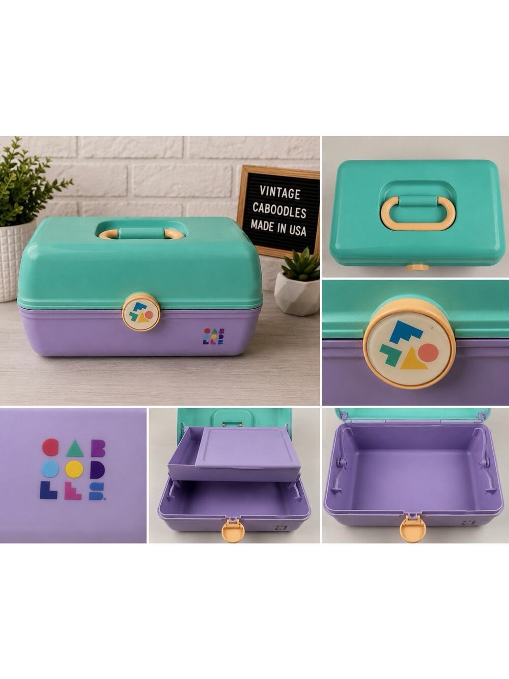 Caboodles Vintage Purple Teal Makeup Case Organizer Tray Box USA